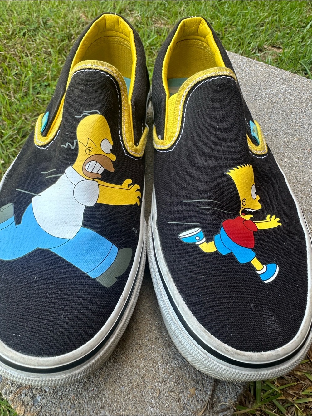 Vans Black & Yellow Slip-On Kids Shoes with Simpsons Art
